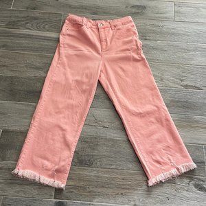 INC pink crop jeans with frayed hem